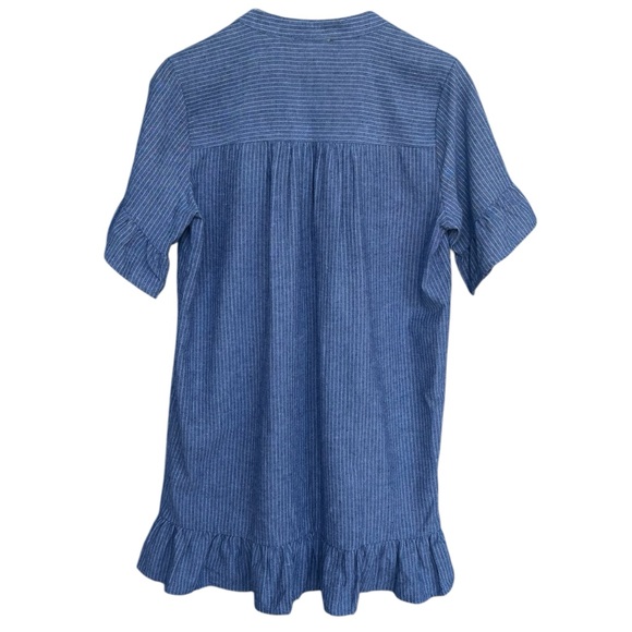 Entro Floral Embroidered Chambray Blue & White Pinstripe Tunic Dress Size Medium - Picture 5 of 11